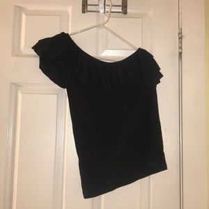 Black one shoulder ruffled top